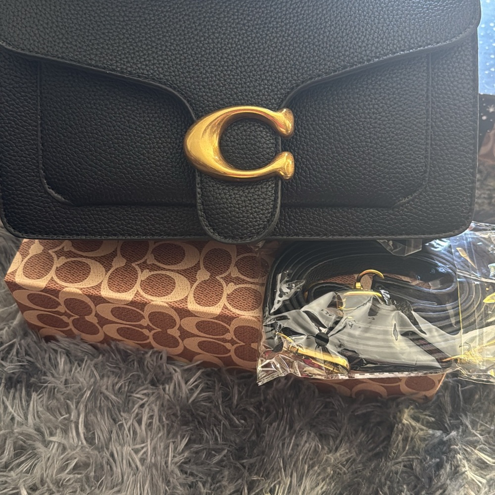 Coach Black Pebble Leather Crossbody with Gold 'C' Accent